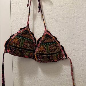 Agua Bendita Black Bikini Top with Neon Trim